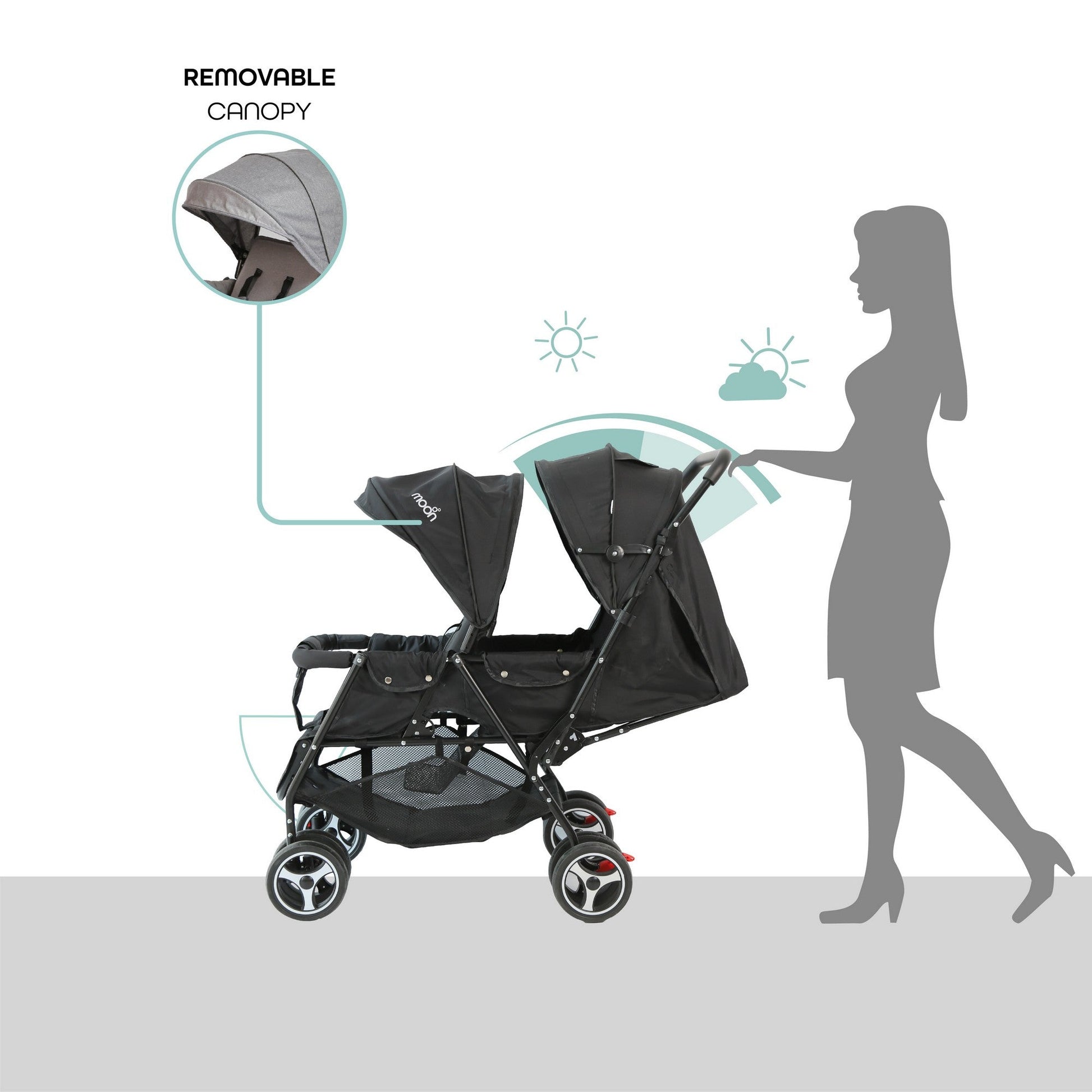 Moon Magnum Twin Stroller Black Birth to 15 kg - Open Box