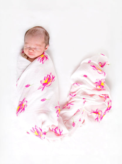 Malabar Baby Organic Swaddle Set - Enchanted Garden (Magical Lotus & Flower Bud)