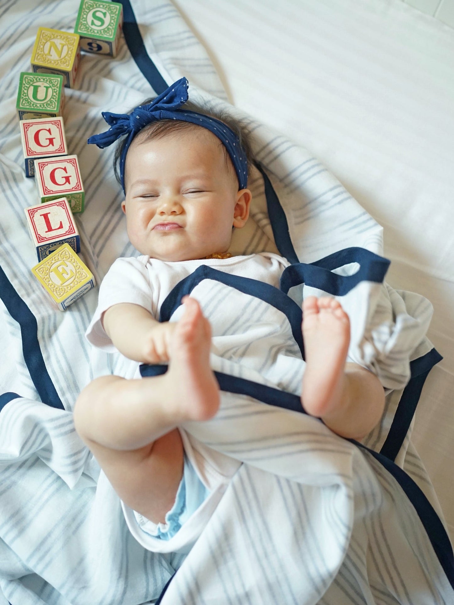 Malabar Baby Cairo Blue Striped Cotton Dohar Blanket