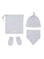 Malabar Baby Organic Cotton Bandana Bib, Mitten, Hat Set - Grey Erawan
