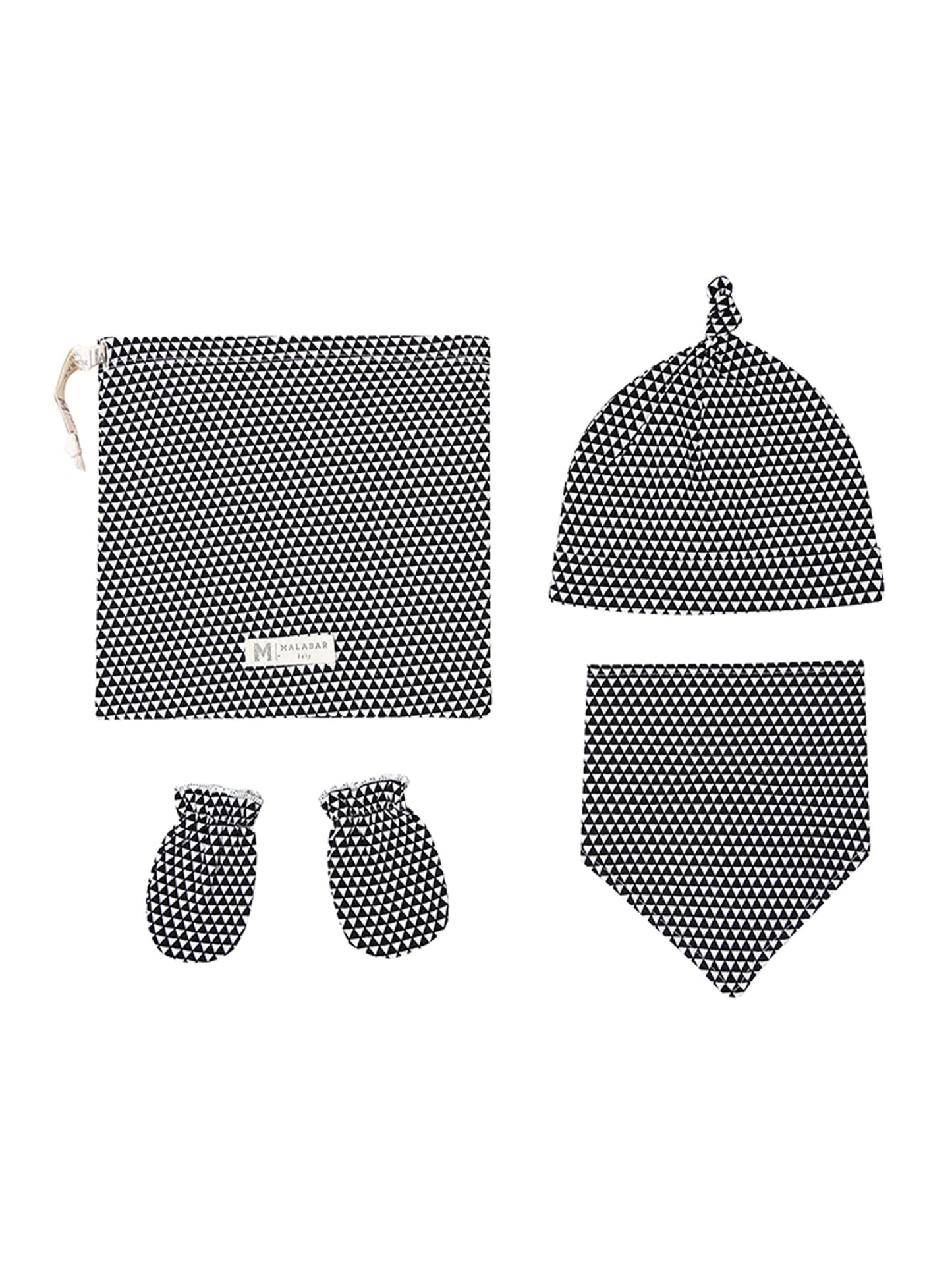 Malabar Baby Organic Cotton Bandana Bib, Mitten, Hat Set - Greenwich