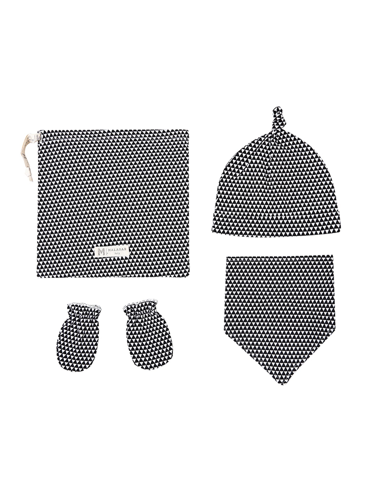 Malabar Baby Organic Cotton Bandana Bib, Mitten, Hat Set - Greenwich