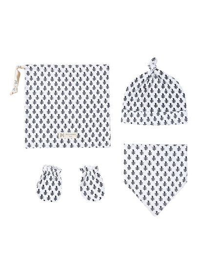 Malabar Baby Organic Cotton Bandana Bib, Mitten, Hat Set - Fort
