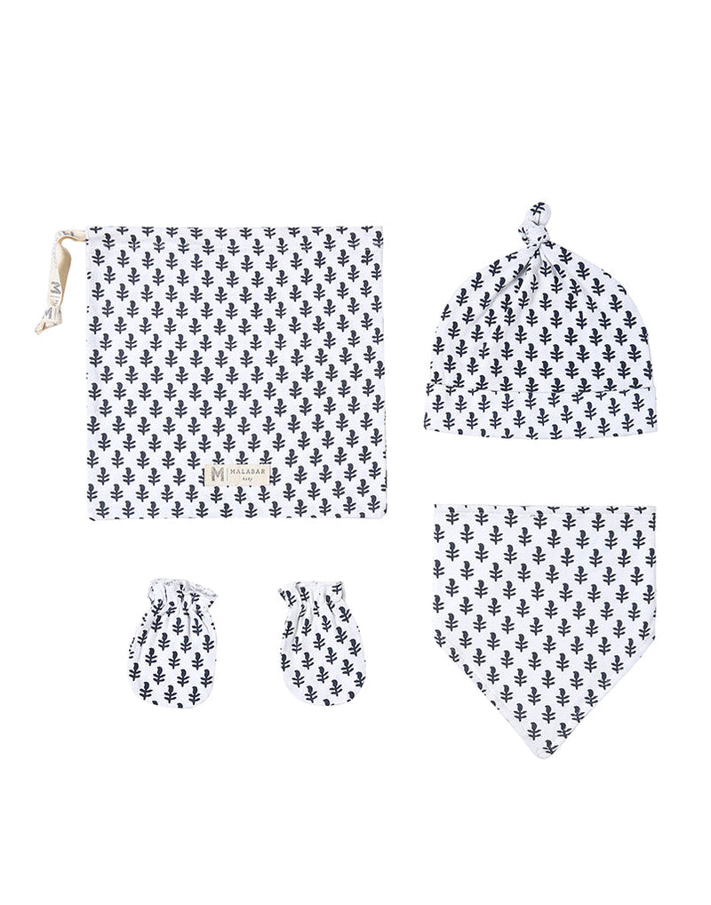 Malabar Baby Organic Cotton Bandana Bib, Mitten, Hat Set - Fort