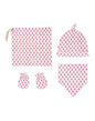 Malabar Baby Organic Cotton Bandana Bib, Mitten, Hat Set - Pink City