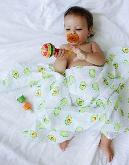 Malabar Baby Organic Swaddle Set - Avocuddles (Avocado + Lime Green Stripes)