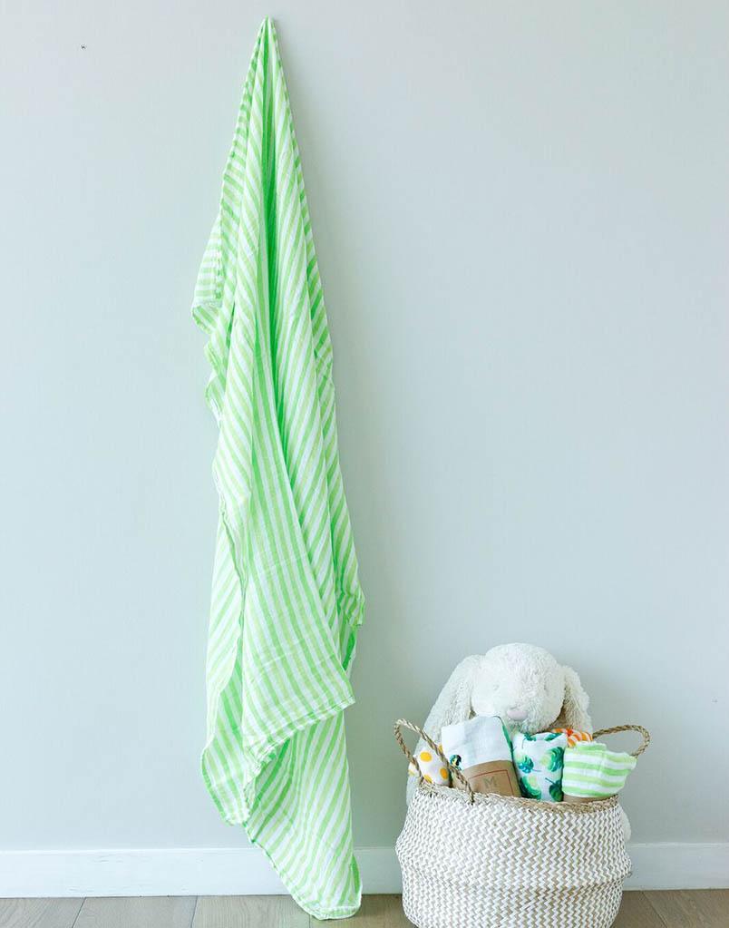Malabar Baby Organic Swaddle Set - Avocuddles (Avocado + Lime Green Stripes)