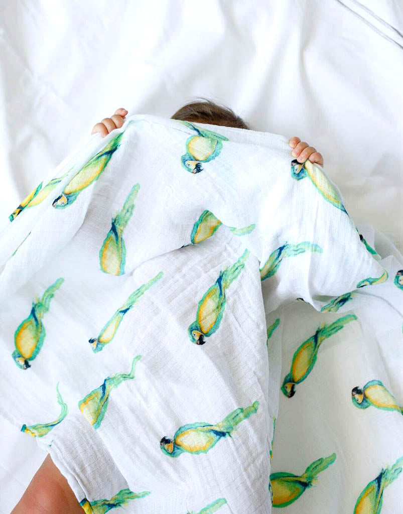 Malabar Baby Organic Swaddle Set - Tropical Paradise (Parrot & Leaf)