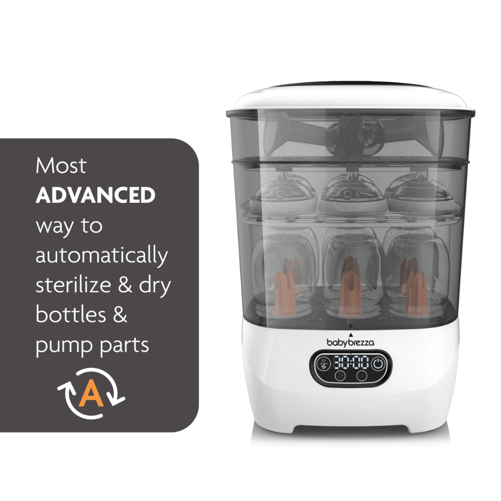 Baby Brezza Bottle Sterilizer and Dryer Advanced – 33% Faster - Largest Capacity Steam Sanitizer - Universal Sterilization Machine for All Bottles + Pump Parts - HEPA Air Filter