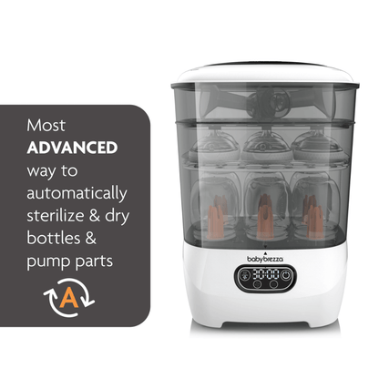 Baby Brezza Bottle Sterilizer and Dryer Advanced – 33% Faster - Largest Capacity Steam Sanitizer - Universal Sterilization Machine for All Bottles + Pump Parts - HEPA Air Filter
