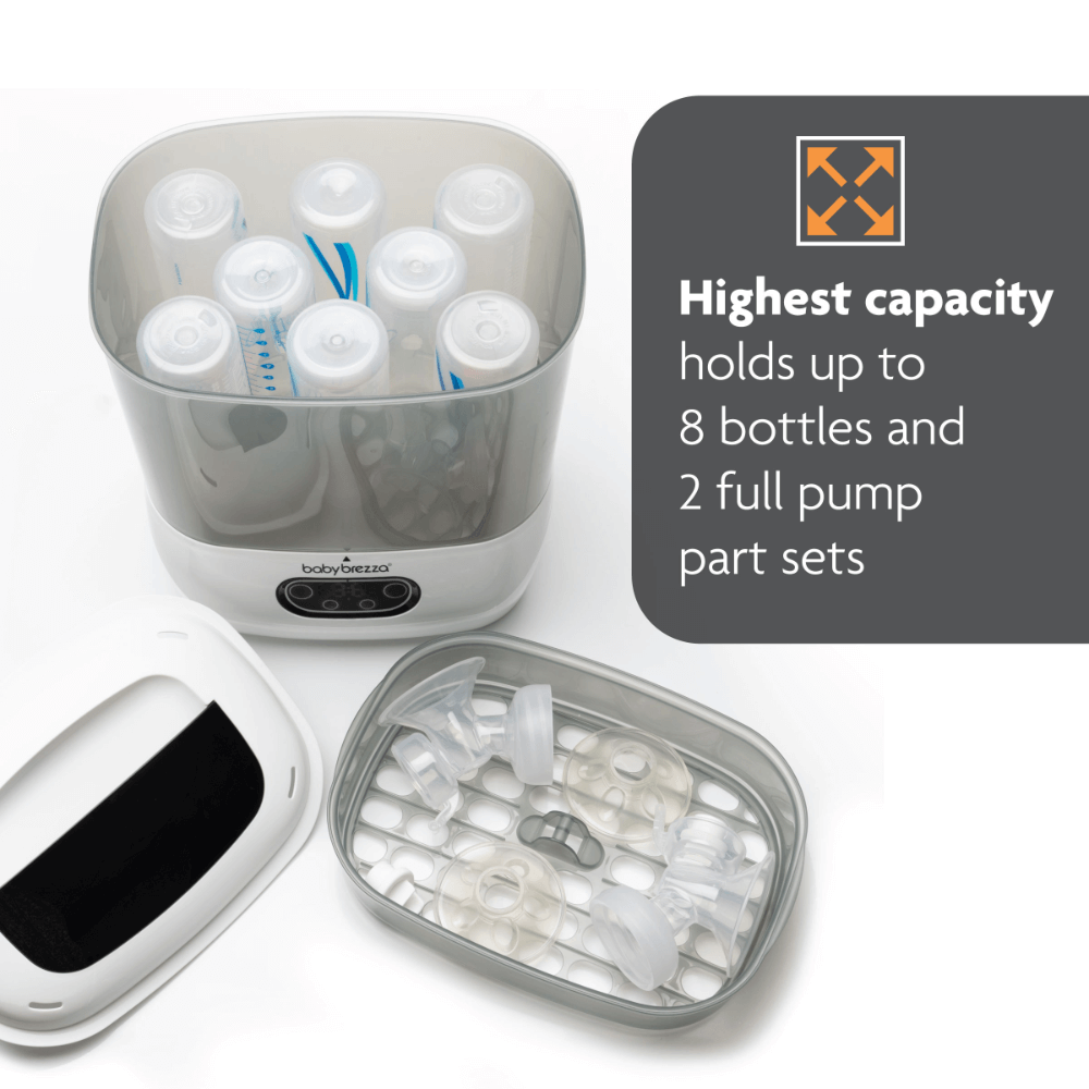 Baby Brezza Bottle Sterilizer and Dryer Advanced – 33% Faster - Largest Capacity Steam Sanitizer - Universal Sterilization Machine for All Bottles + Pump Parts - HEPA Air Filter