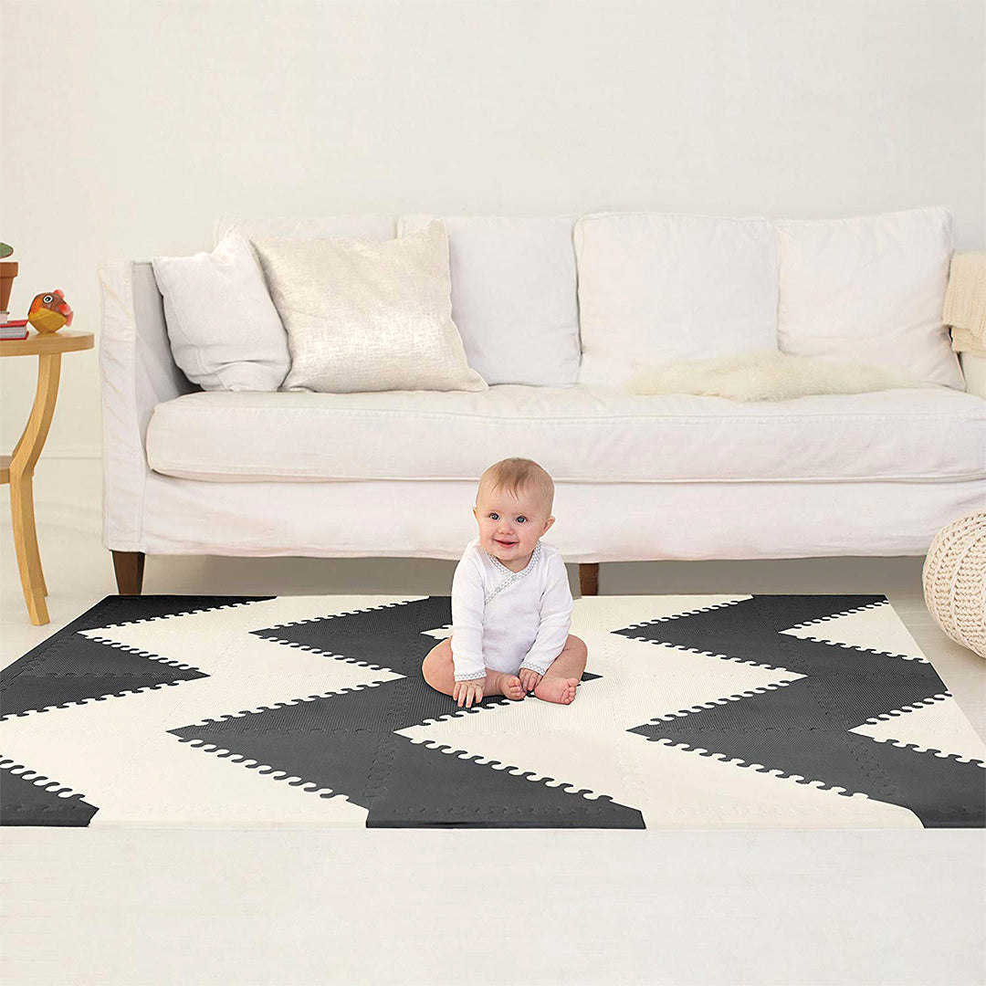 Skip Hop Black & Cream Color Playspot Geo Foam Tiles Birth+ To 24Months - Distress Box - Distressed