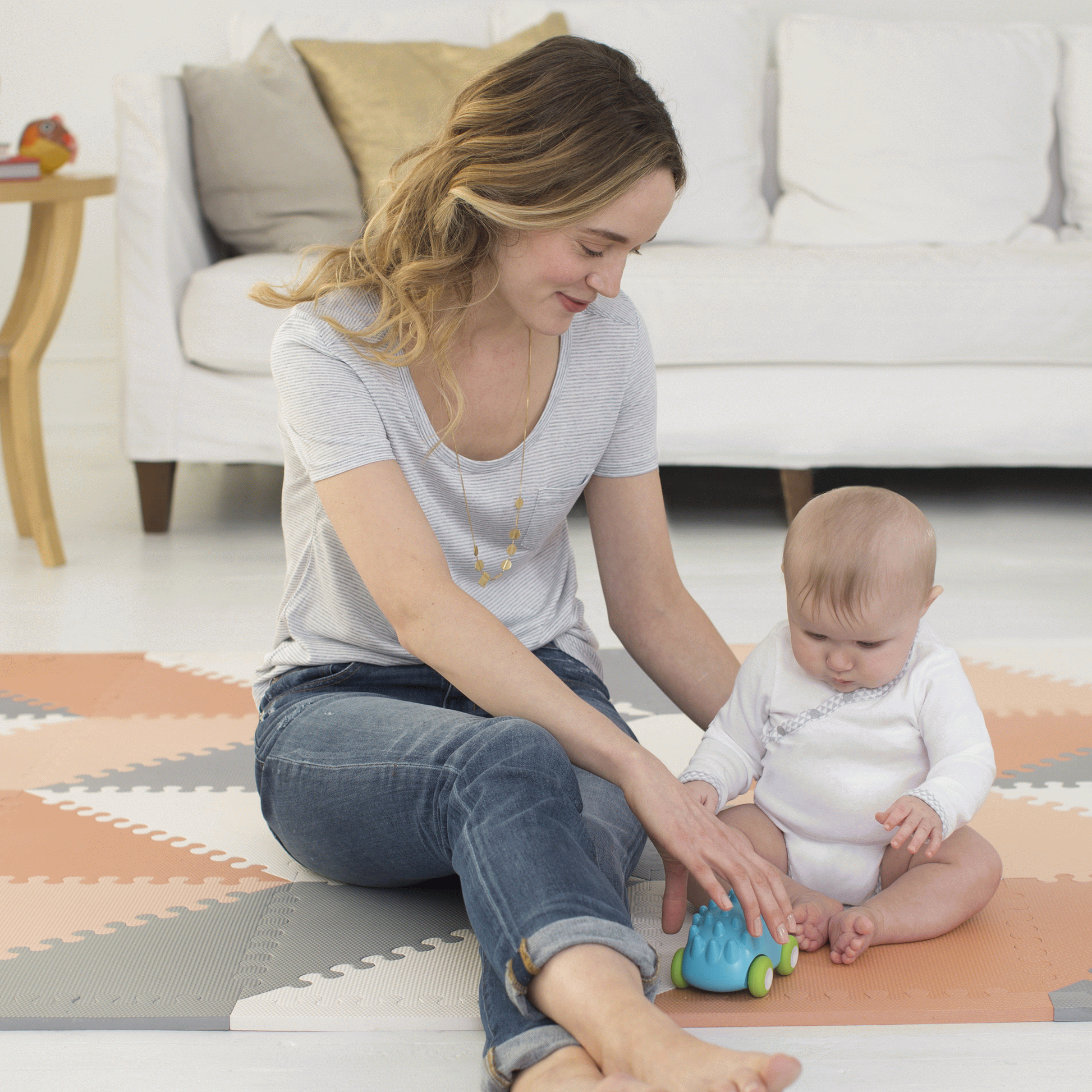 Skip Hop Grey & Peach Playspot Geo Foam Tiles || Birth+ to 24months