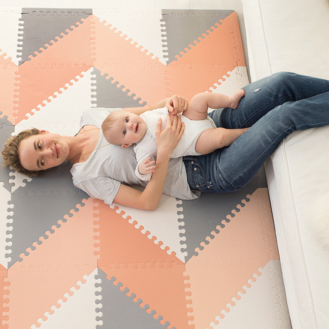 Skip Hop Grey & Peach Playspot Geo Foam Tiles || Birth+ to 24months