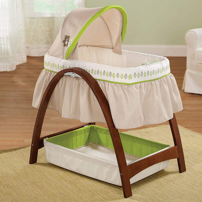 Summer Infant Bentwood Bassinet With Motion || Fashion-White & Green || Used for Birth+ to 6months