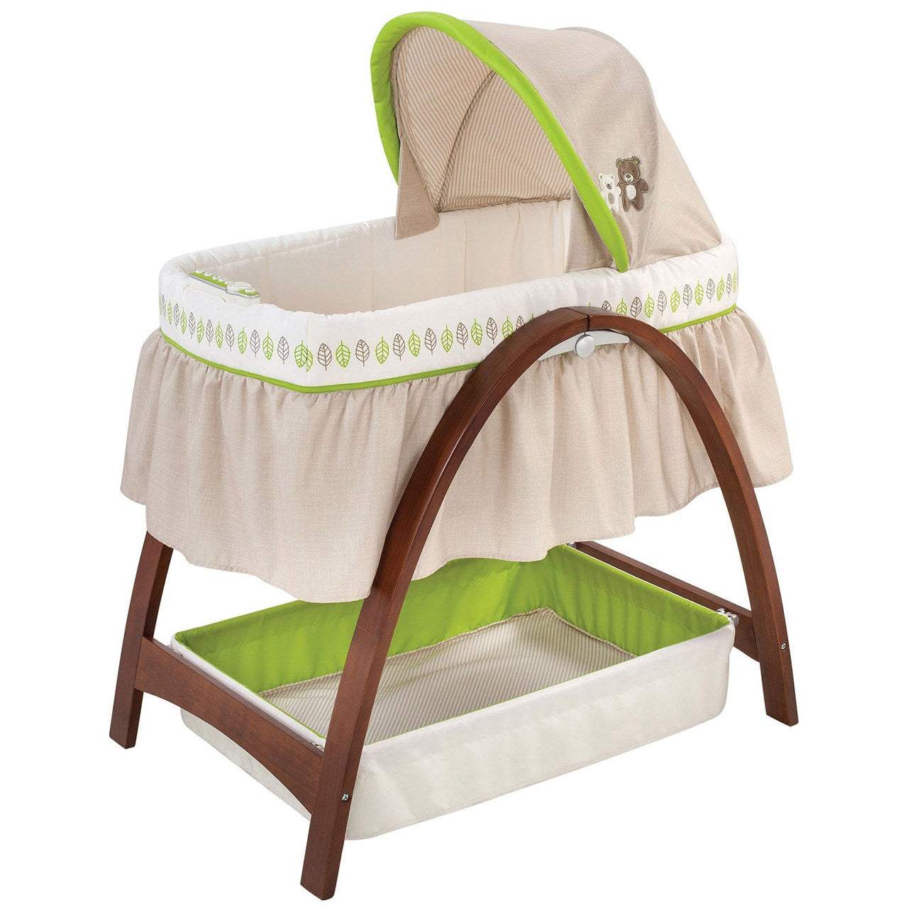 Summer Infant Bentwood Bassinet With Motion || Fashion-White & Green || Used for Birth+ to 6months