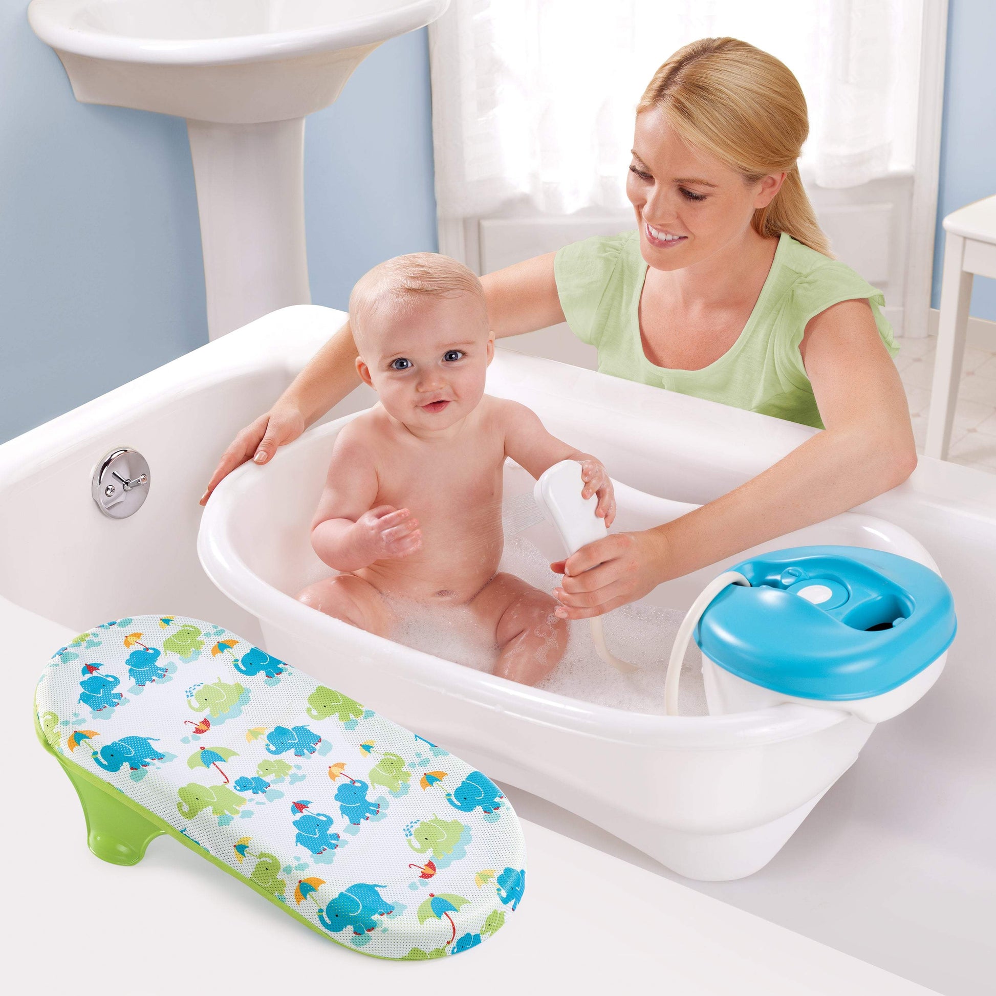 Summer Infant Newborn-To-Toddler Bath Center & Shower Blue || Birth+ to 12months