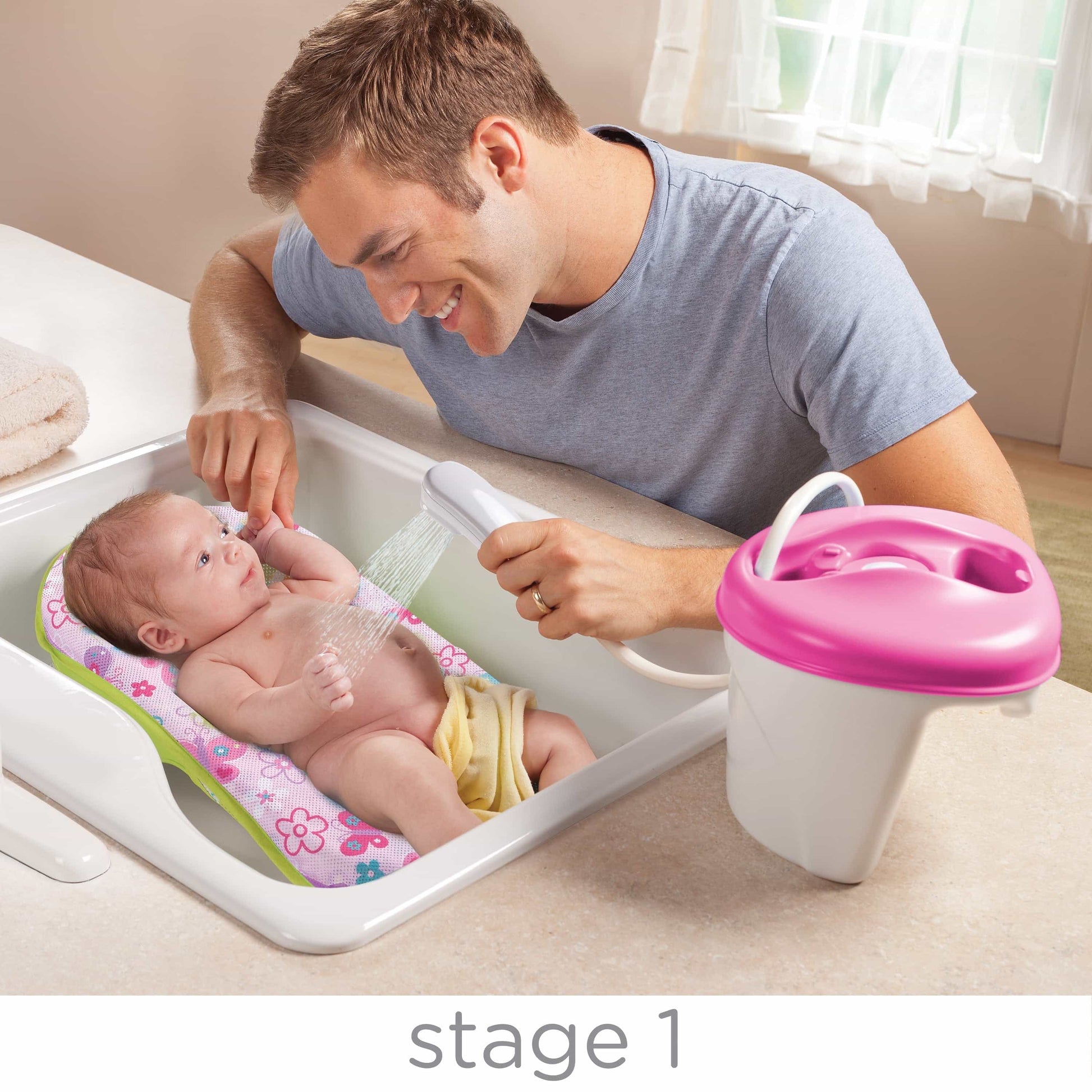 Summer Infant Newborn-To-Toddler Bath Center & Shower Bath Tub Pink Birth+ To 12M - Distressed