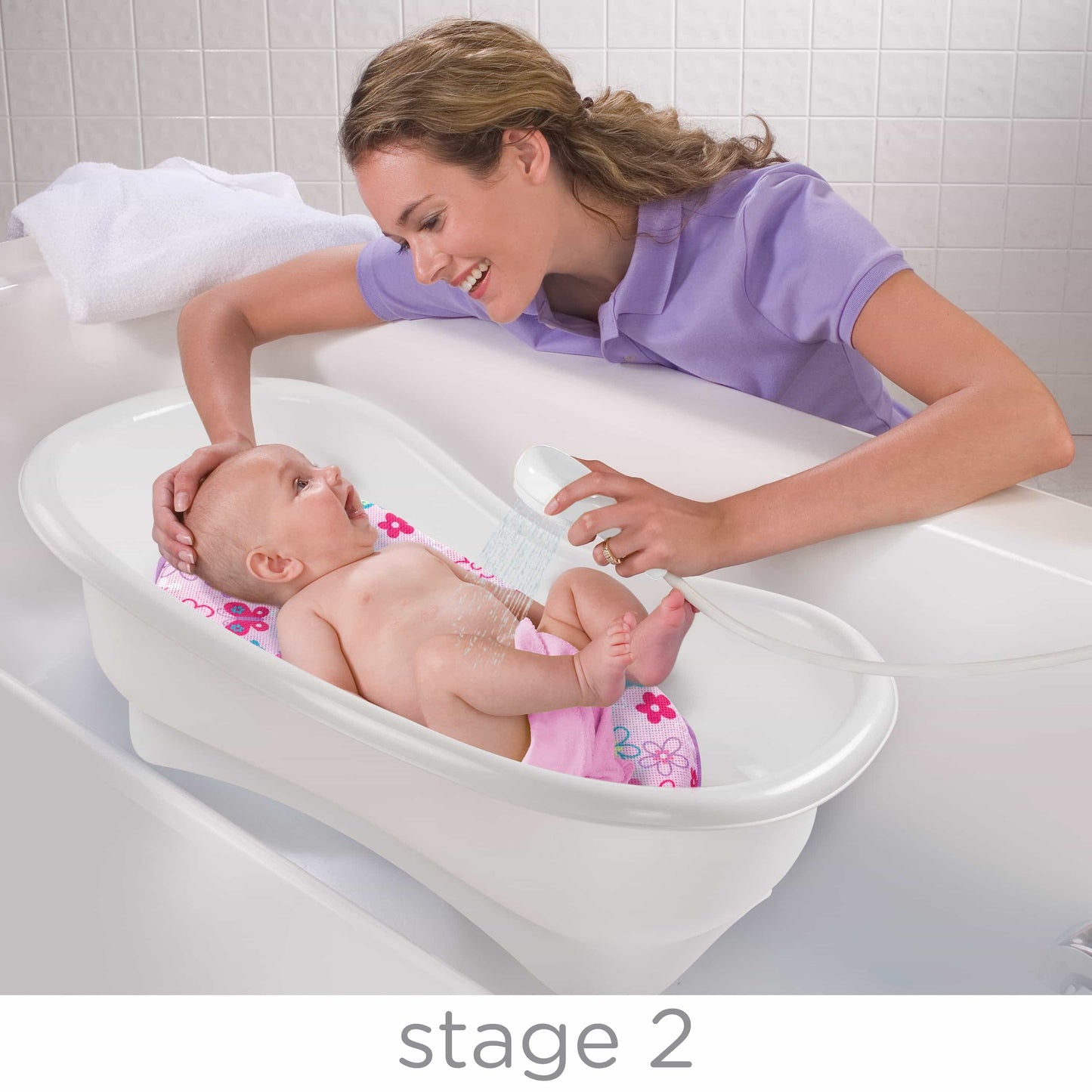 Summer Infant Newborn-To-Toddler Bath Center & Shower Bath Tub Pink Birth+ To 12M - Distressed