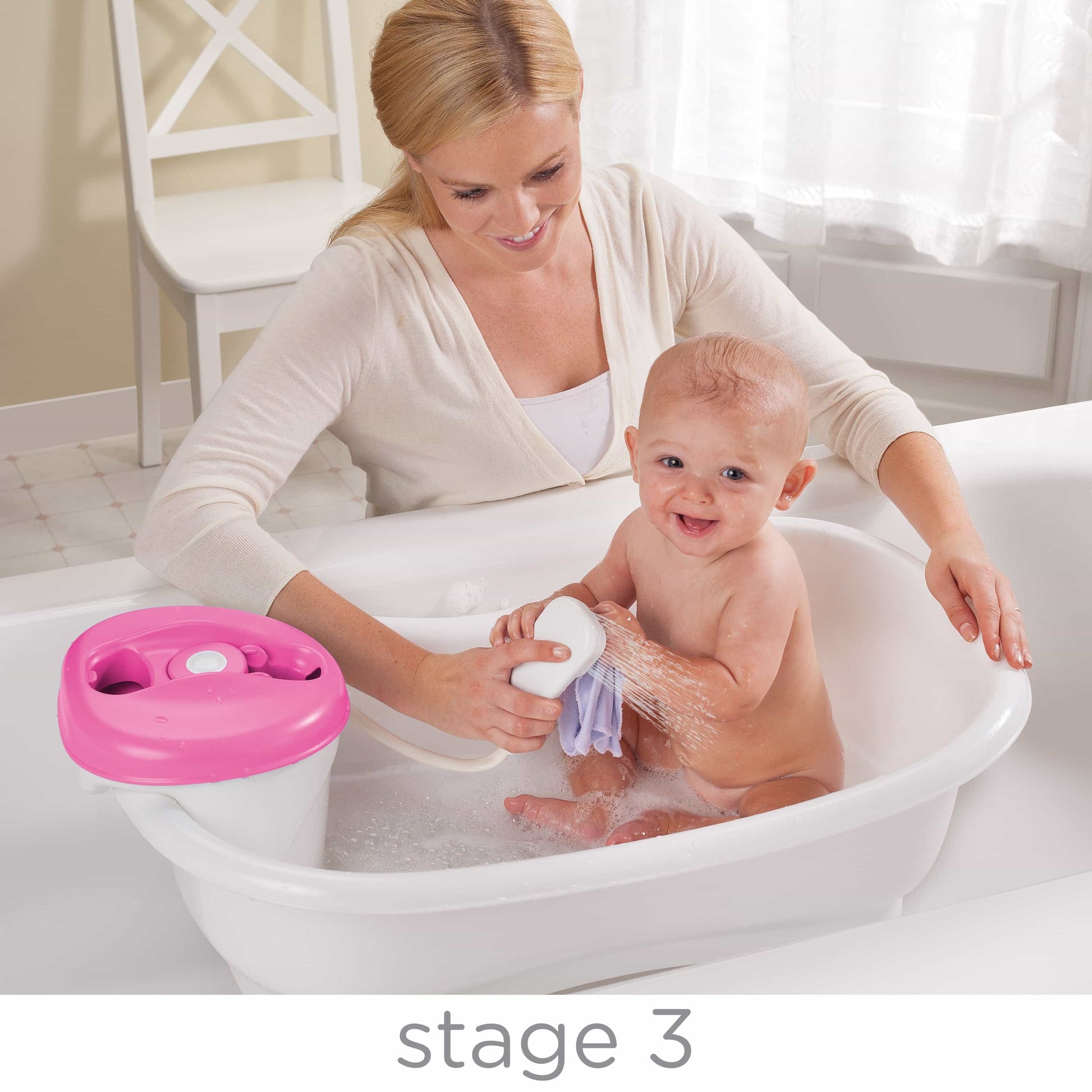 Summer Infant Newborn-To-Toddler Bath Center & Shower Bath Tub Pink Birth+ To 12M - Distressed
