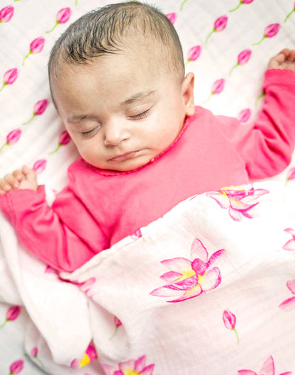 Malabar Baby Organic Swaddle Set - Enchanted Garden (Magical Lotus & Flower Bud)