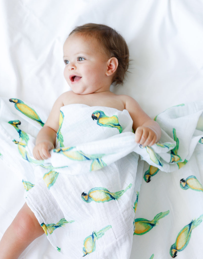Malabar Baby Organic Swaddle Set - Tropical Paradise (Parrot & Leaf)
