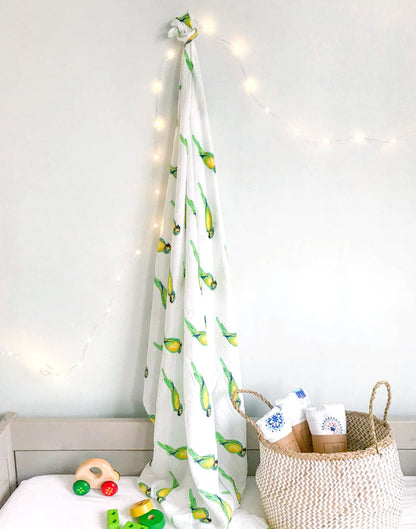Malabar Baby Organic Swaddle Set - Tropical Paradise (Parrot & Leaf)