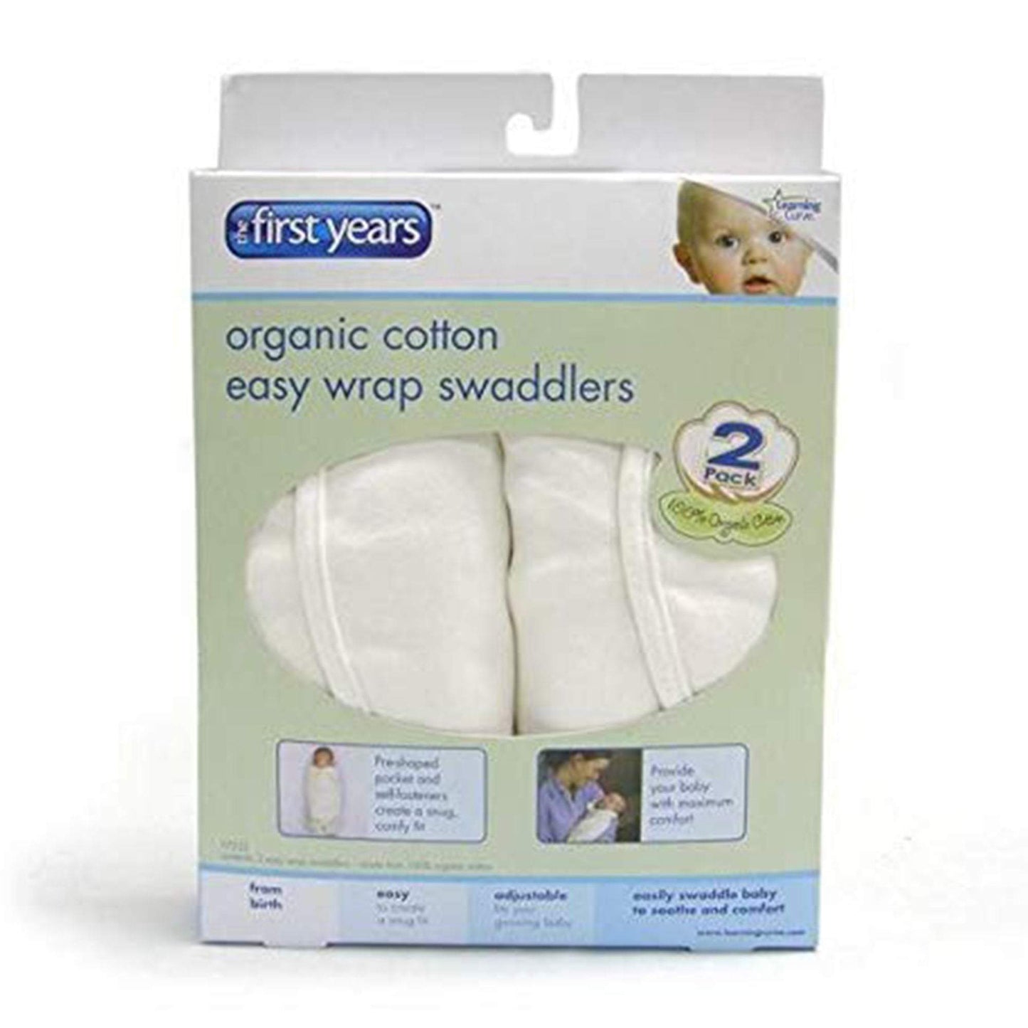The First Years 2 Pk Swaddler Organic Cotton White || Birth+ to 24months