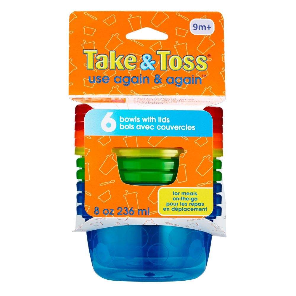 The First Years Take & Toss 8 Oz Bowls With Lids 7 Pk. Multicolor || 9months to 24months