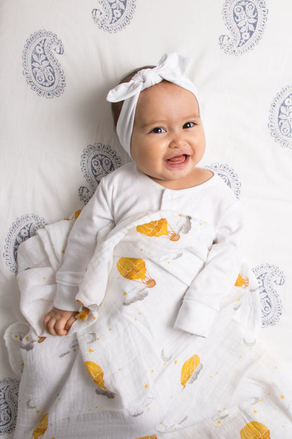 Malabar Baby Organic Swaddle Set - Fly Me To The Moon (Starry Night & Hot Air Balloon)