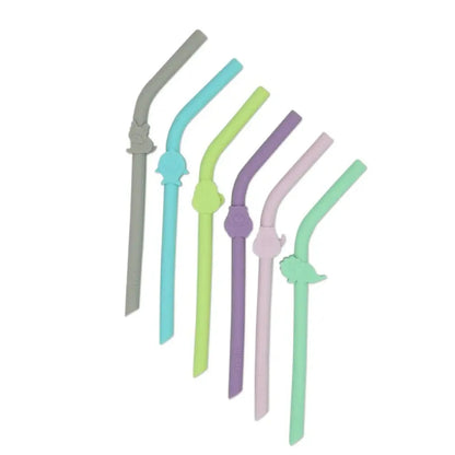 Silicone Animal Straws - Set of 6 with Cleaning Brush