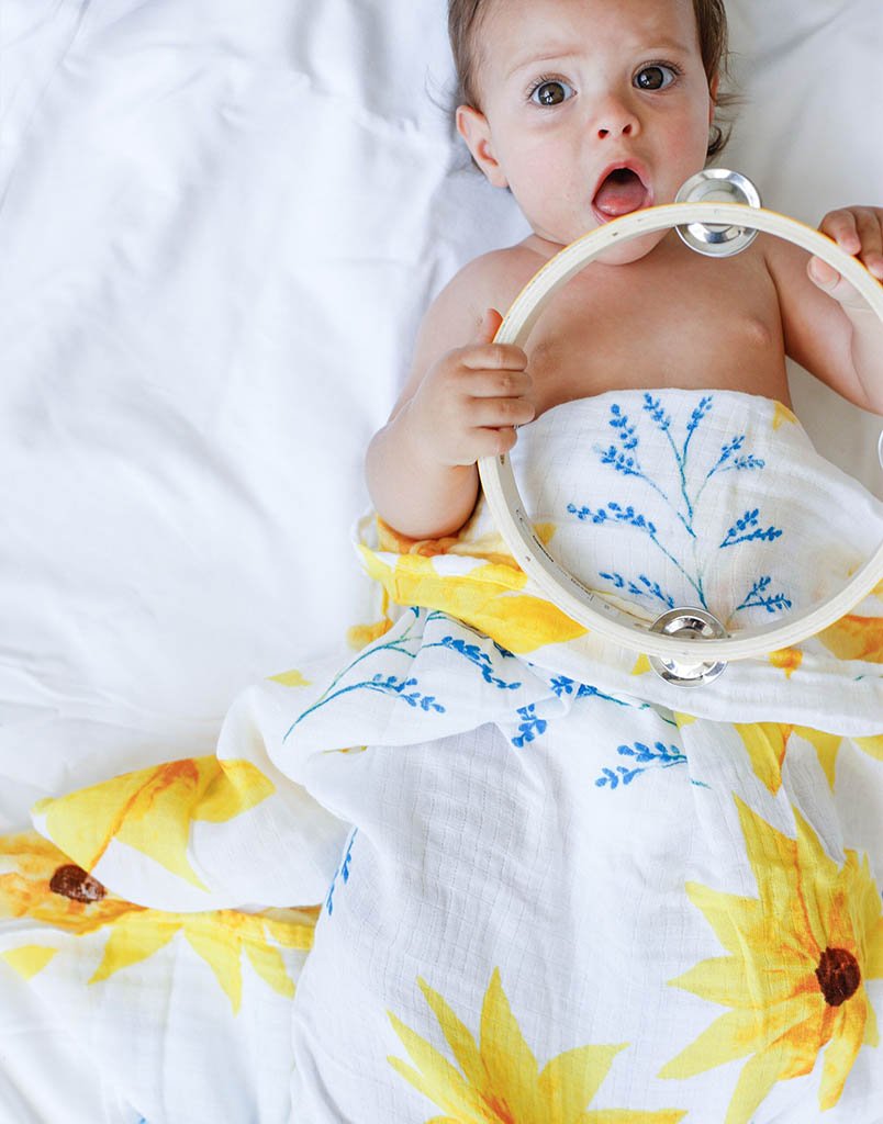 Malabar Baby Organic Swaddle Set - Glowing Garden (Sunflower & Blue Butterfly)