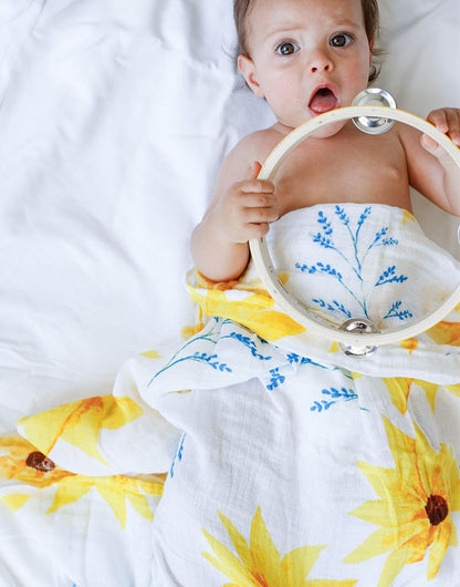 Malabar Baby Organic Swaddle Set - Glowing Garden (Sunflower & Blue Butterfly)