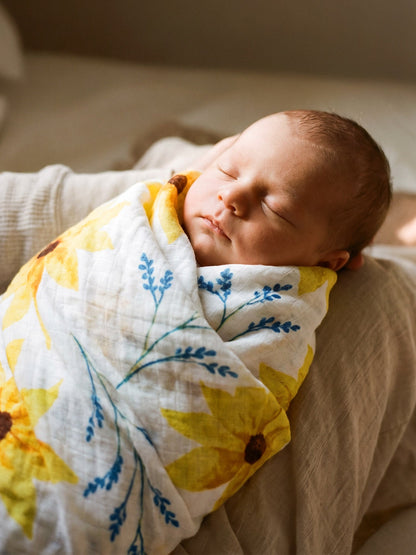 Malabar Baby Organic Swaddle Set - Glowing Garden (Sunflower & Blue Butterfly)